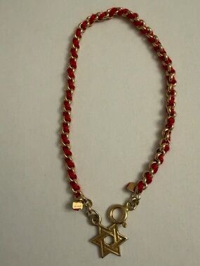 Gold plated Star of David Bracelet with Red String Cord